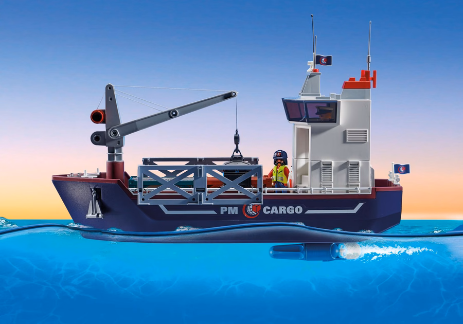 Cargo Ship with Boat