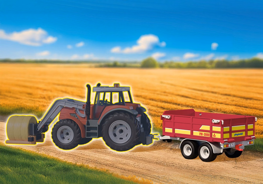 Tractor Trailer with Hay Bales