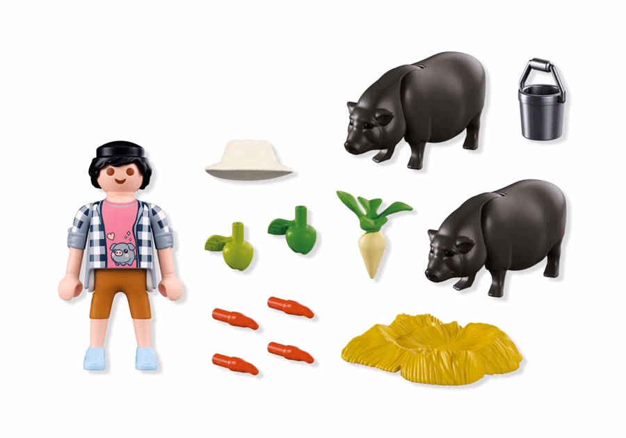 Farmer with Potbellied Pigs
